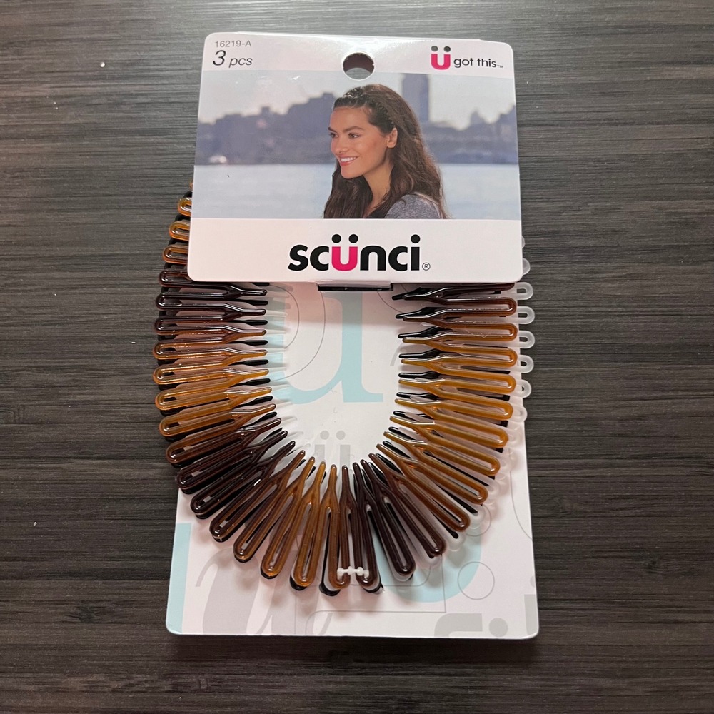 Scunci Fashion Stretch Comb Headbands 3 Count Black Brown Clear 16219-A NEW